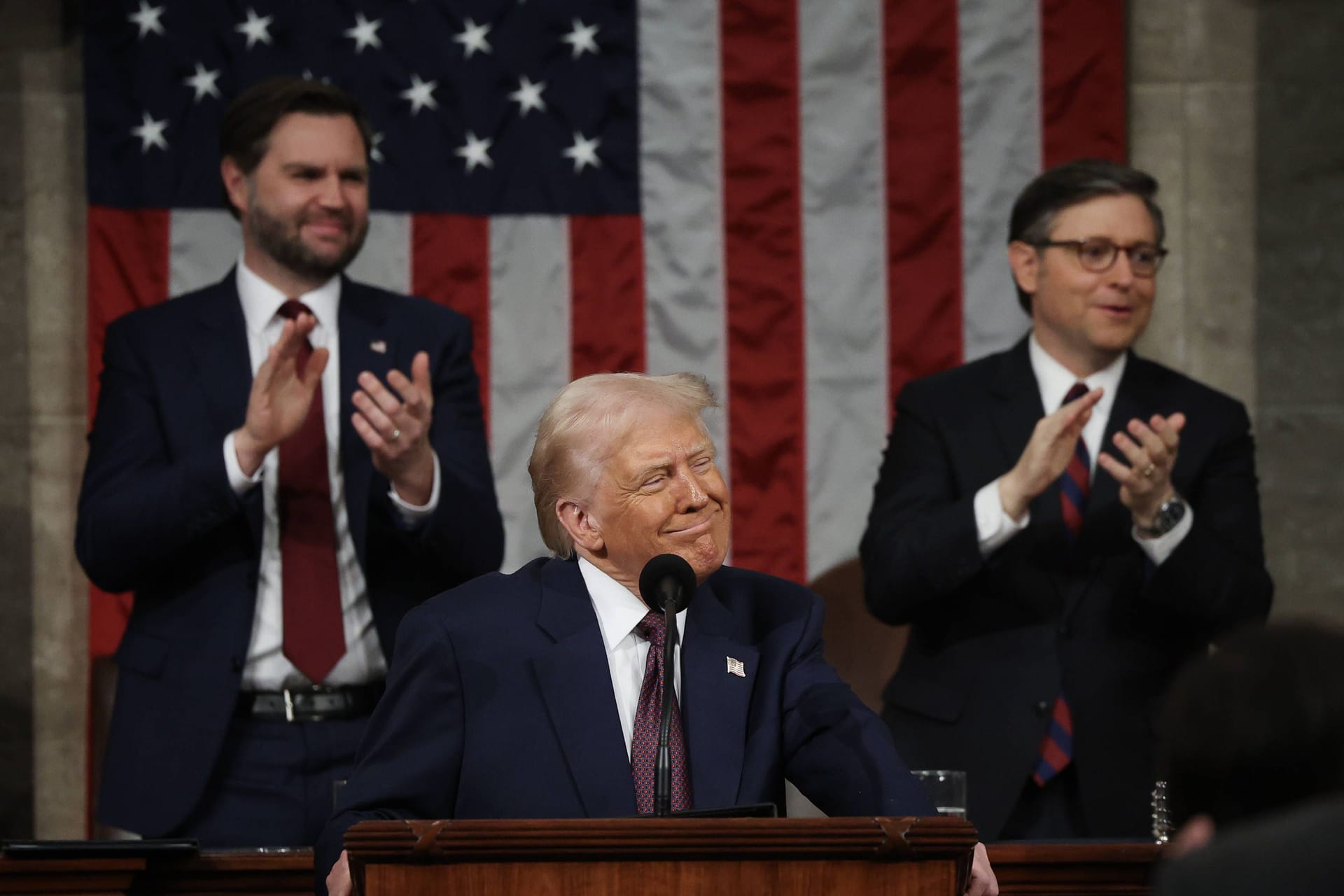 Trumps Ausführungen, unter anderem zu Grönland, sorgten bei seinen Anhängern für große Heiterkeit.