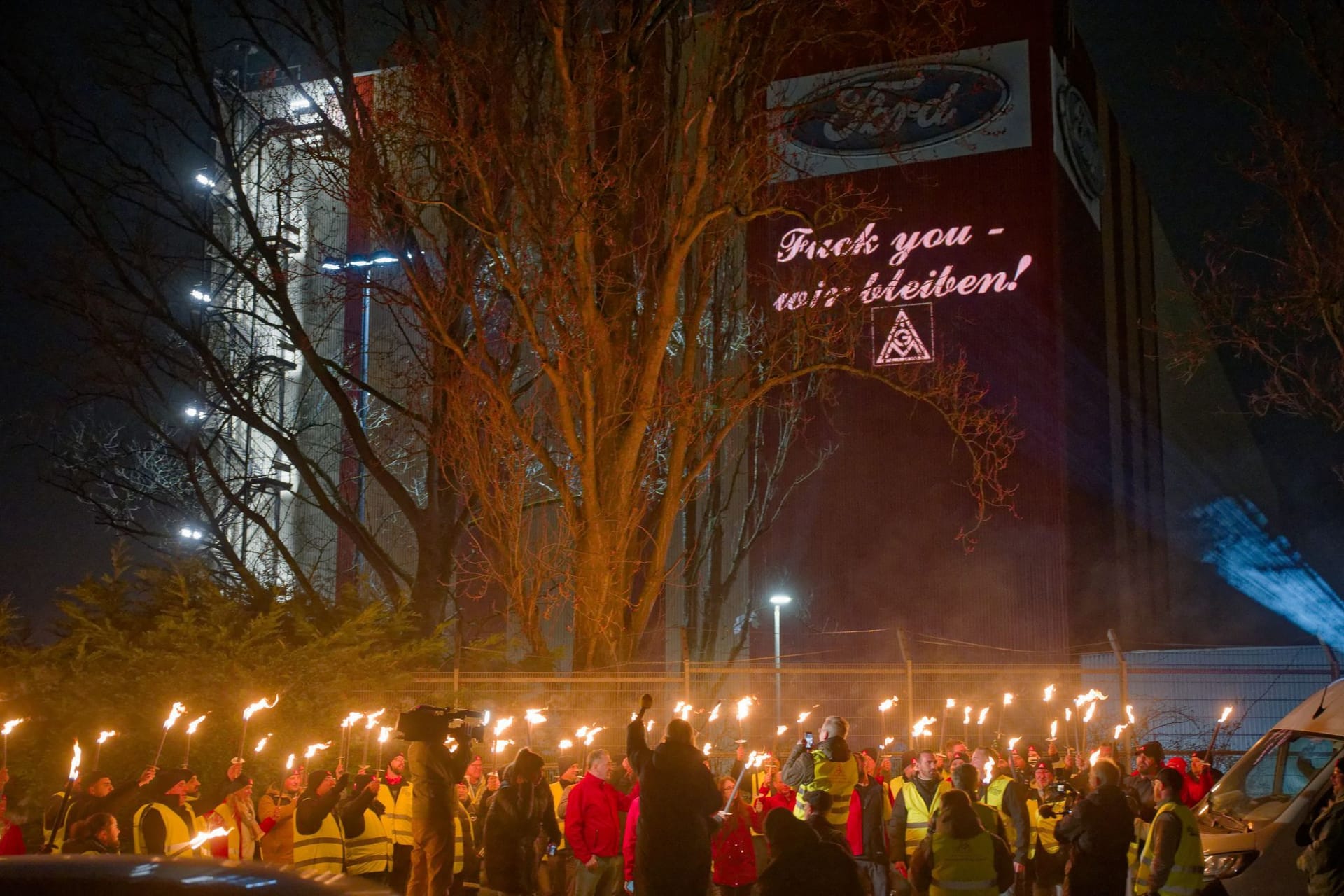 Protestaktion von Ford-Mitarbeitern gegen Pläne des Managements