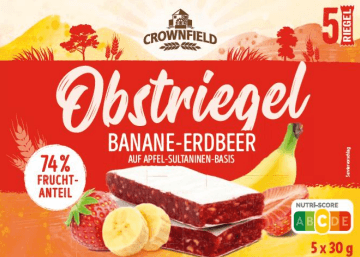 Crownfield Obstriegel Banane-Erdbeer werden wegen Plastikfremdkörpern im Riegel zurückgerufen.