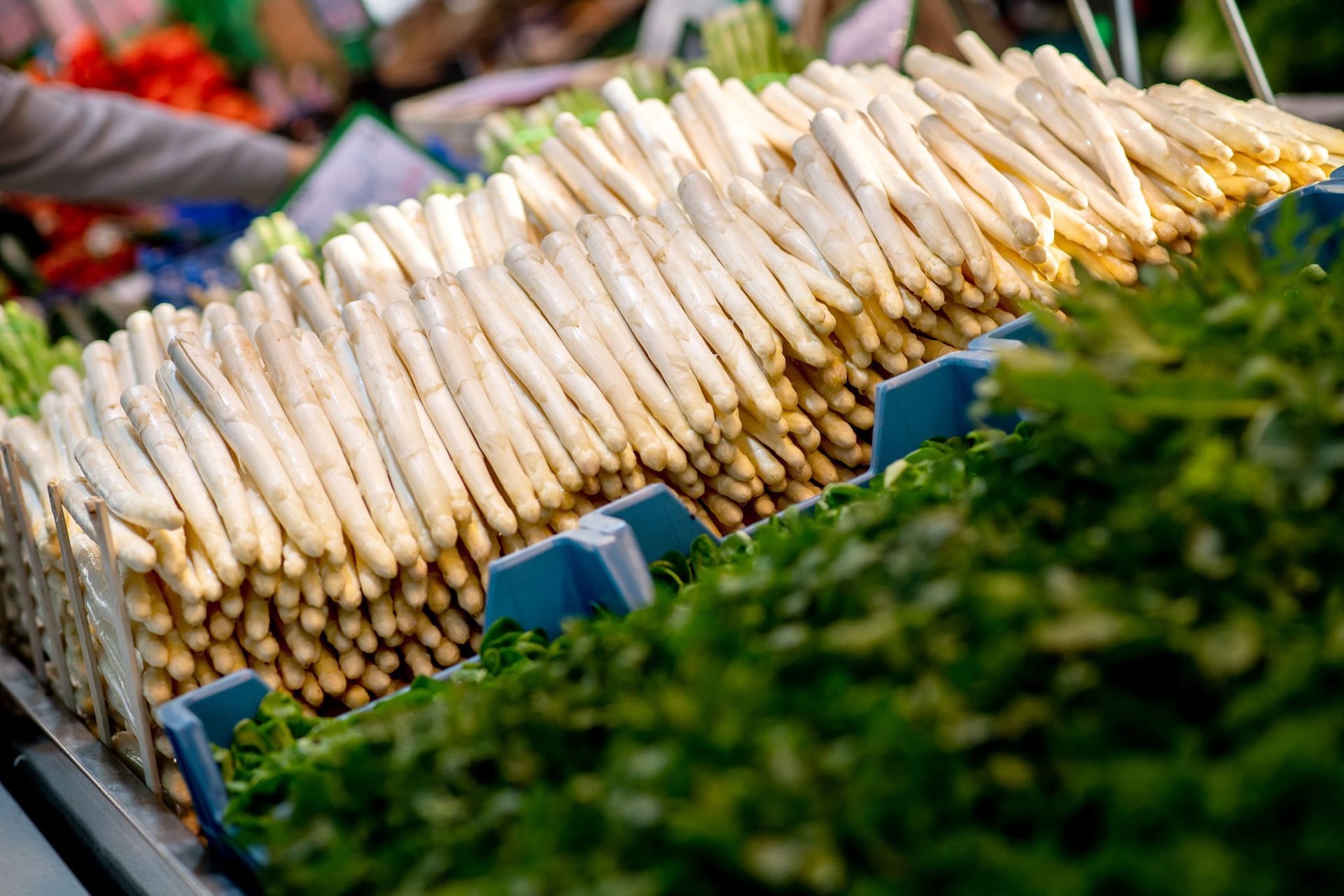 Frischer Spargel auf dem Wochenmarkt (Archivbild): Die ersten Stangen aus Niedersachsen sollen in diesen Tagen in den Verkauf gehen.