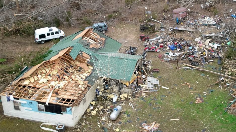 Die Zerstörungen durch einen schweren Sturm sind in Wayne County, Missouri, zu sehen.