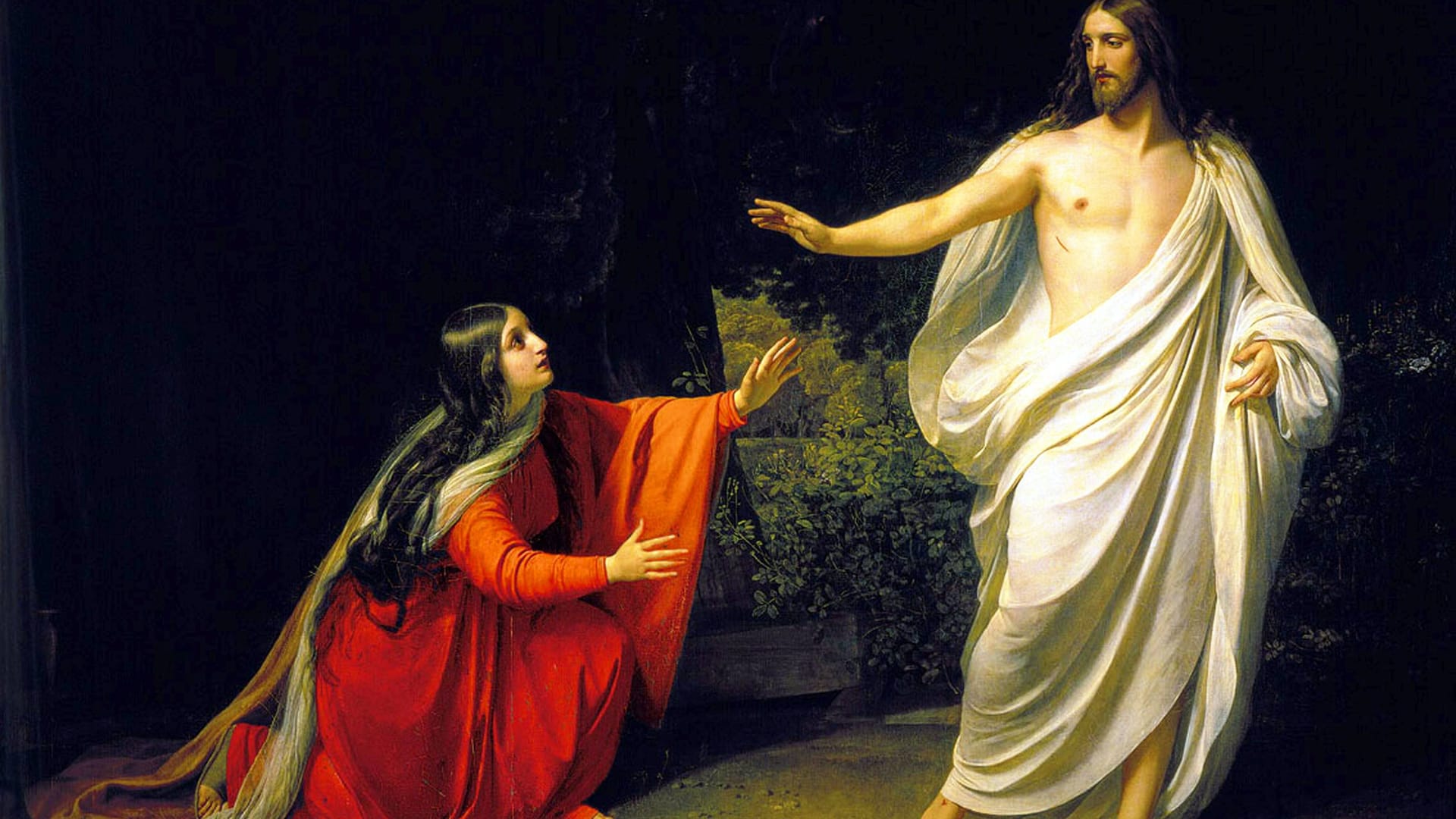 Ein Gemälde zeigt Maria Magdalena und Jesus: Traditionell wird der Sohn Gottes mit langen Haaren dargestellt.