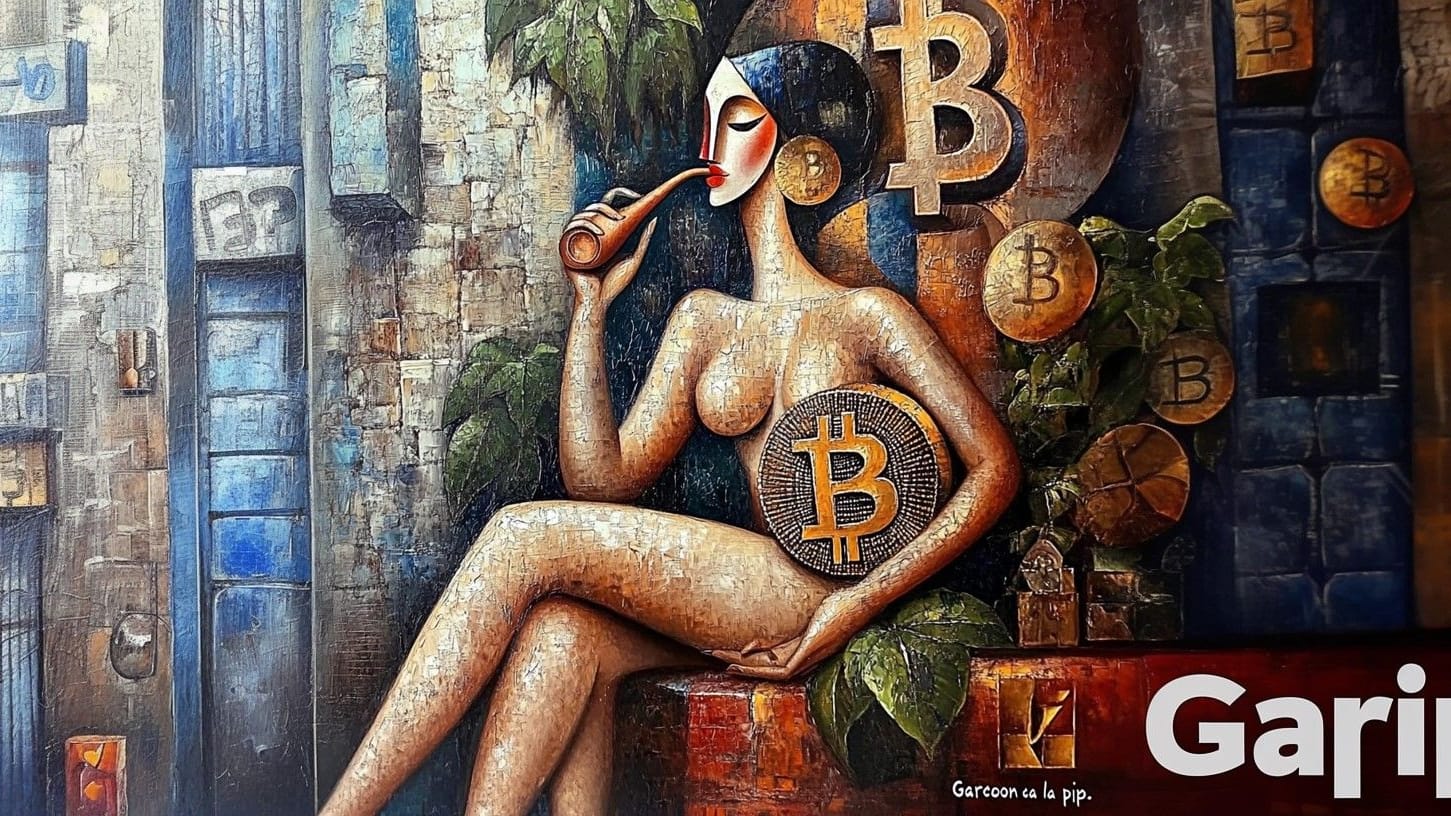 Gemälde: "Woman holds Bitcoin"