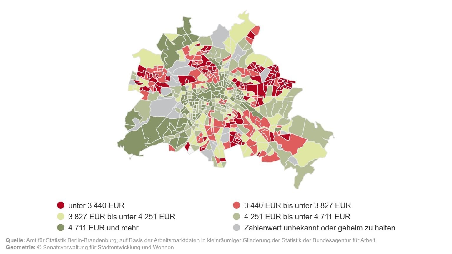 Medianeinkommen sozialversicherungspflichtig Beschäftigter in Berlin am 31.12.2023 nach Wohnort und Planungsräumen