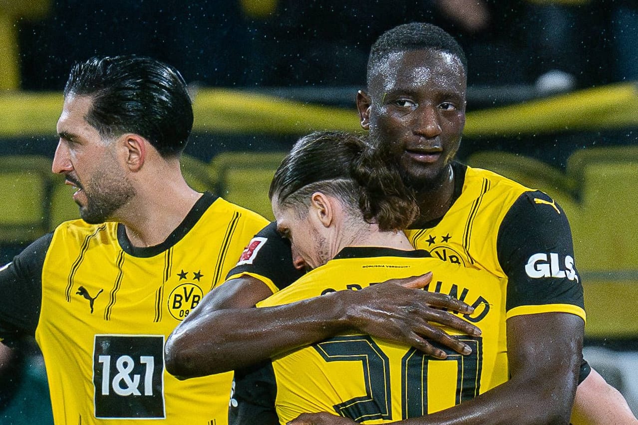 Emre Can, Marcel Sabitzer und Serhou Guirassy: Die Dortmunder haben im Hinspiel Heimrecht.