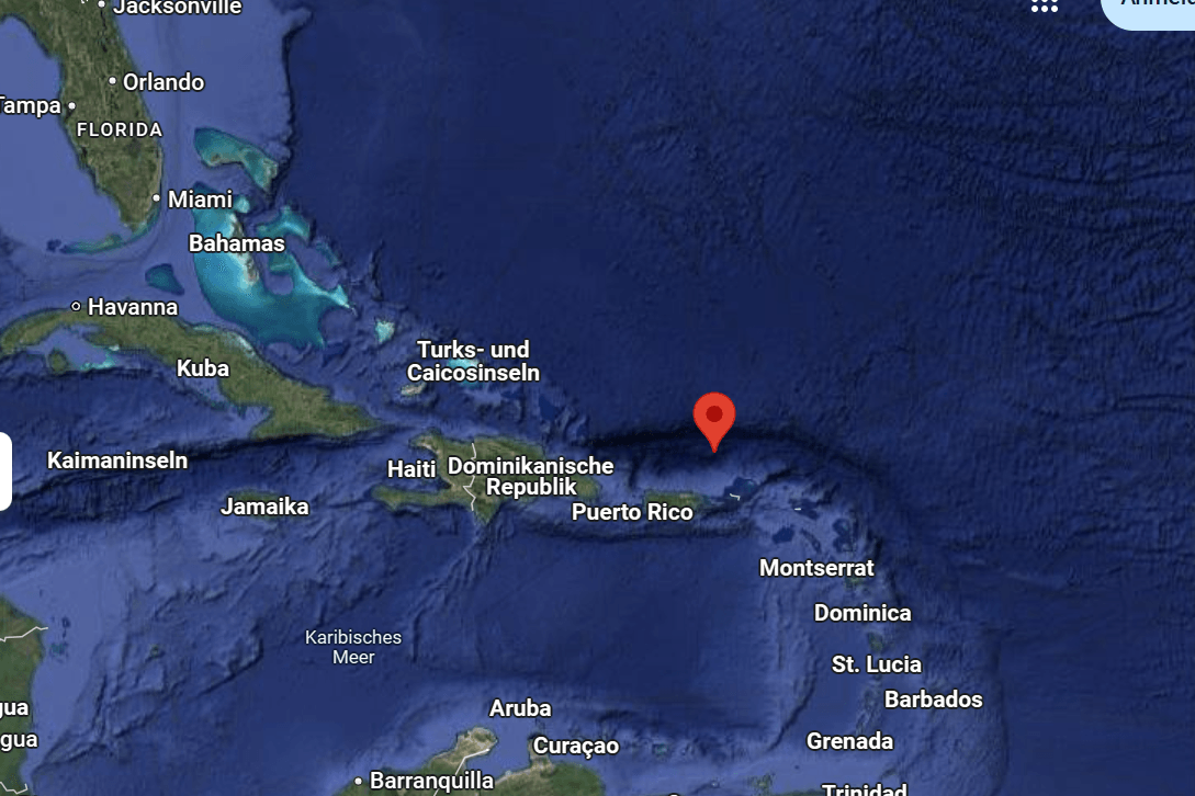 Karte von Puerto Rico und Umgebung: Ein Erdbeben erschütterte die Region.