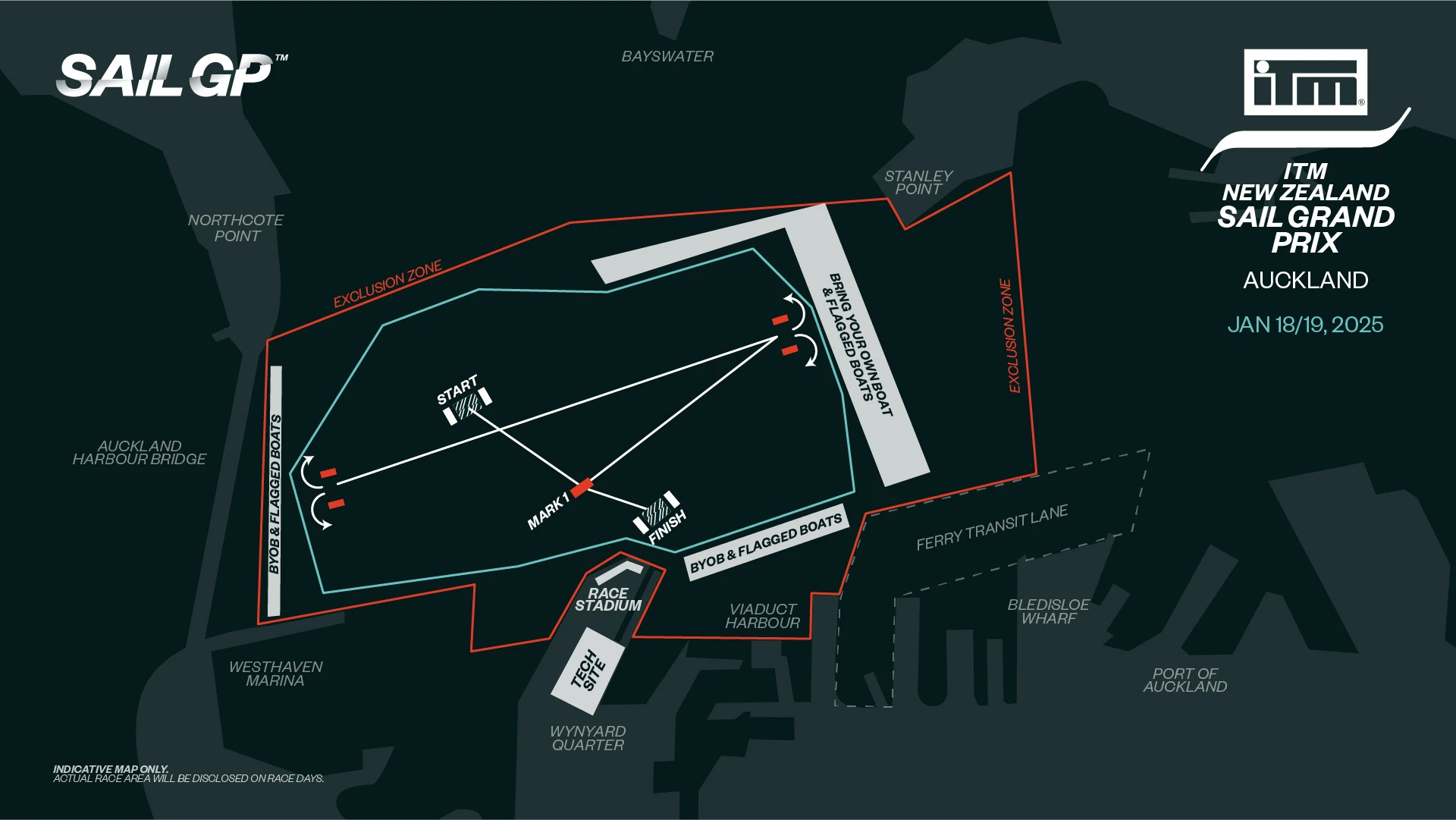 Offenes Spielfeld: Bei einem SailGP-Rennen (wie hier in Auckland) sind innerhalb der abgesteckten Zone unterschiedliche Wege zum Ziel erlaubt.