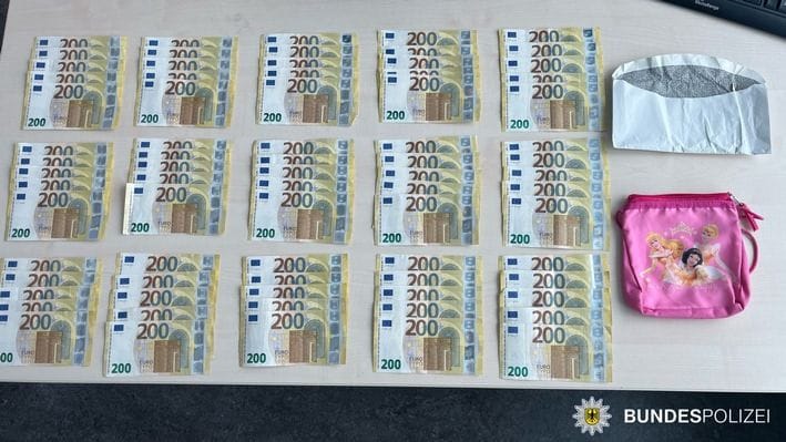 Ein Brustbeutel und sehr viel Bargeld: So wurde der Fund sichergestellt.