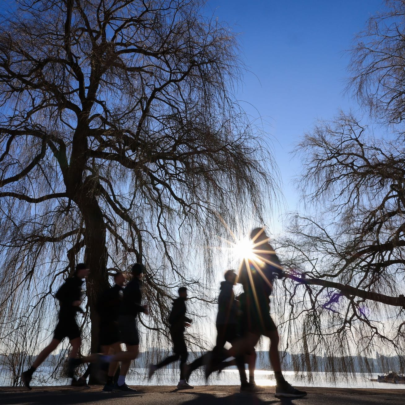 Jogger an der Alster: Genießen Sie die Sonne, bevor das Wetter wieder umschlägt.