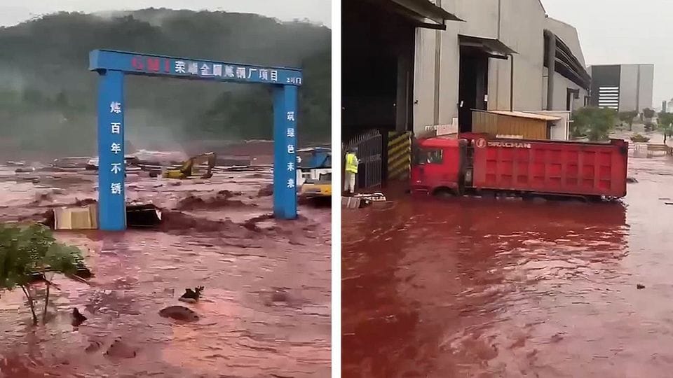 Durch Überschwemmungen einer Nickelmine färbte sich das Wasser blutrot.