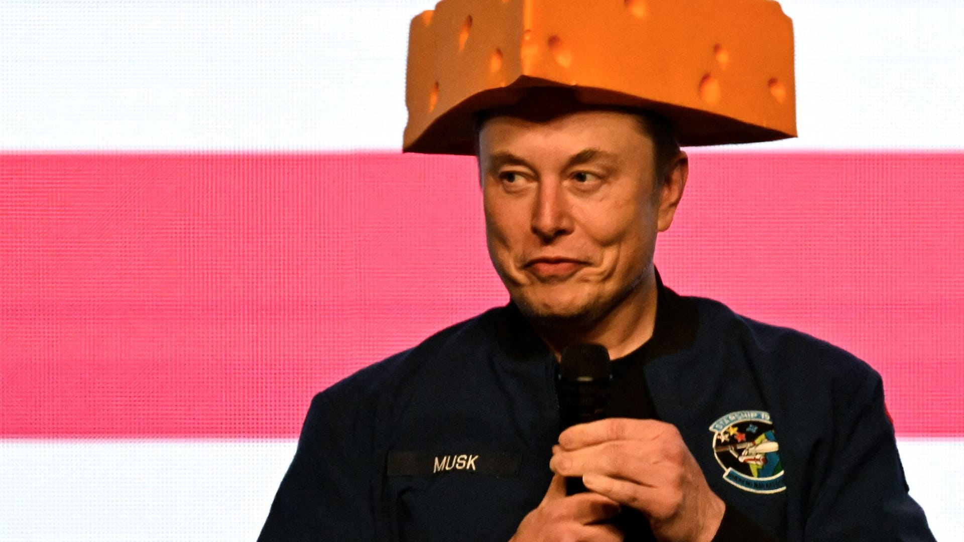 Präsidentenberater Elon Musk trat mit Käsehut in Wisconsin auf.