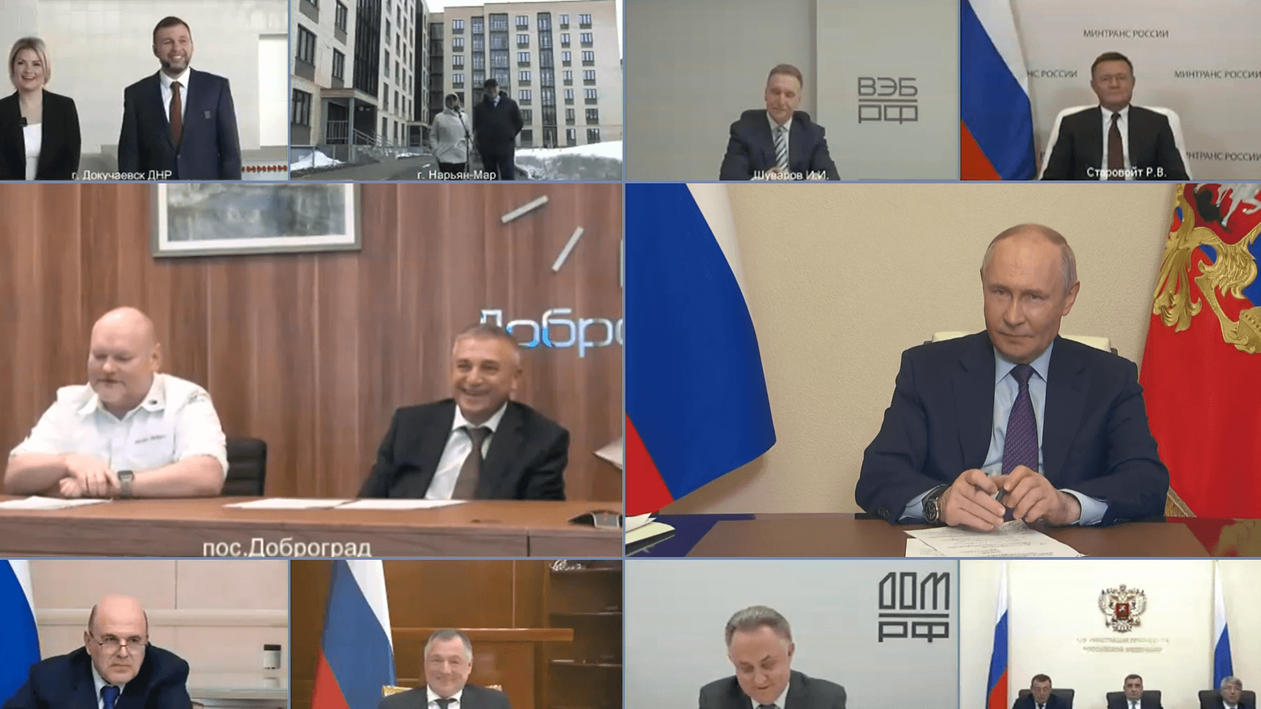 In der Videokonferenz mit Putin: Der aus Essen ausgewanderte Starkoch Maksim Zitnikov (im weißen Hemd) war zugeschaltet. (Quelle: Screenshot kremlin.ru)