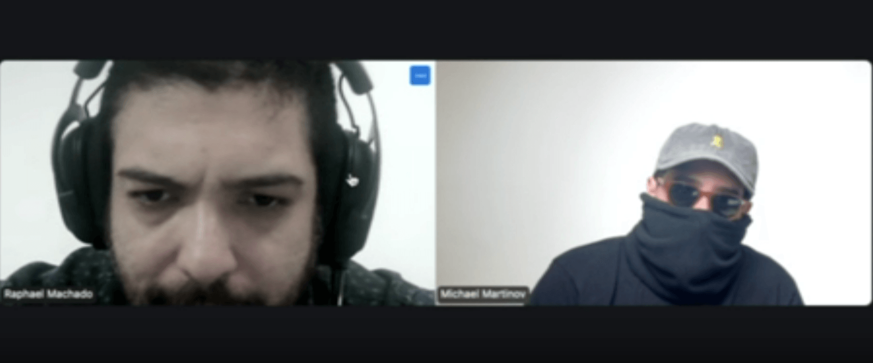 Interview: Raphael Machado will für Russlands israelisches Fake-Portal prorussische Äußerungen hören und spricht dafür mit dem vermummten Unbekannten.