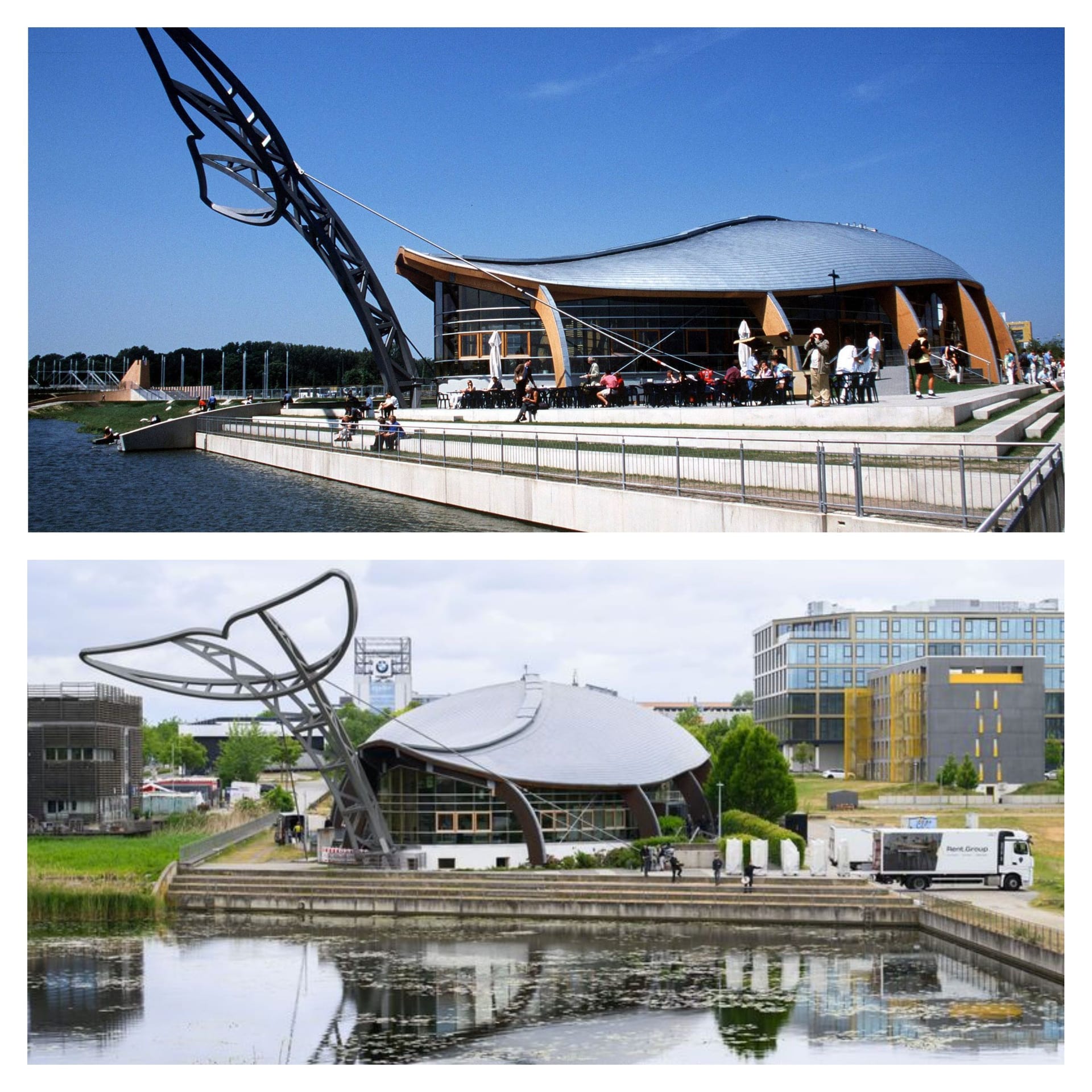 Früher (oben) und heute (unten): Der Expo-Wal ist auch heute noch ein imposantes Gebäude.