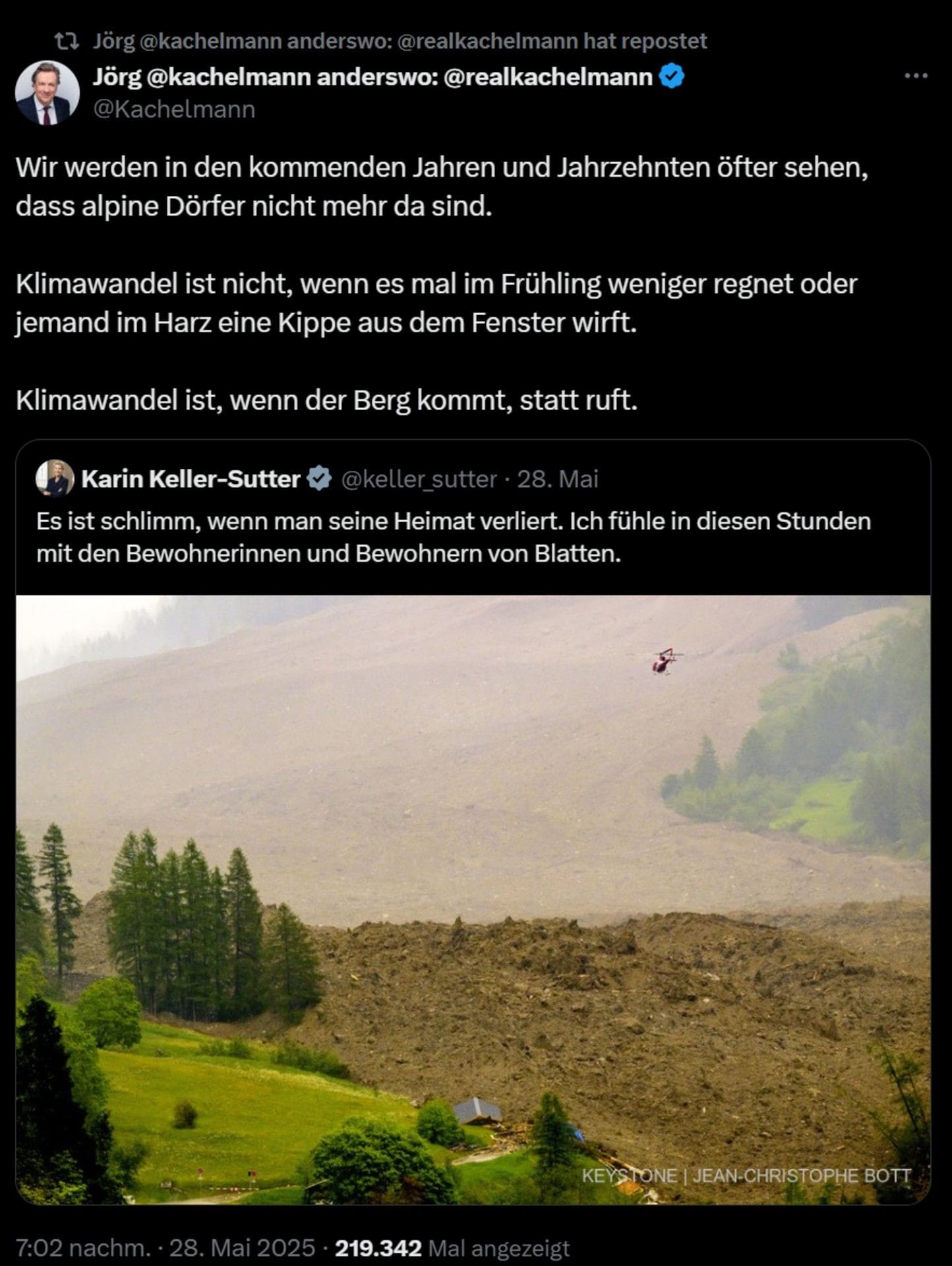 Der Berg ruft nicht mehr, er kommt: Laut Kachelmann ist der Klimawandel schuld an Felsstürzen wie dem in Blatten.