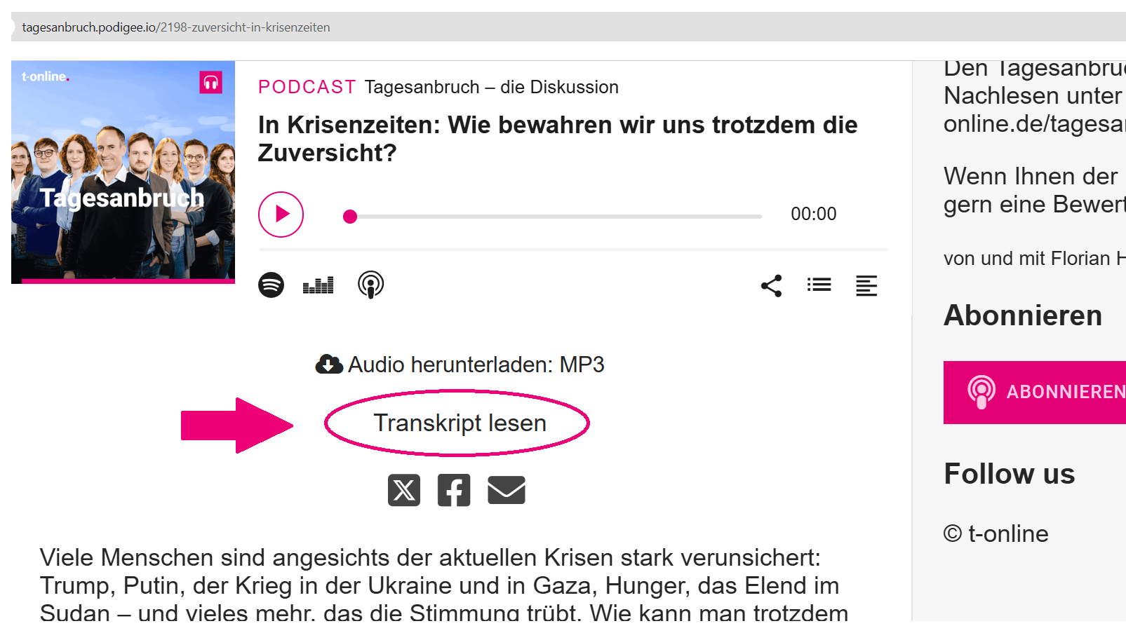 Transkript Podcastfolge Tagesanbruch finden