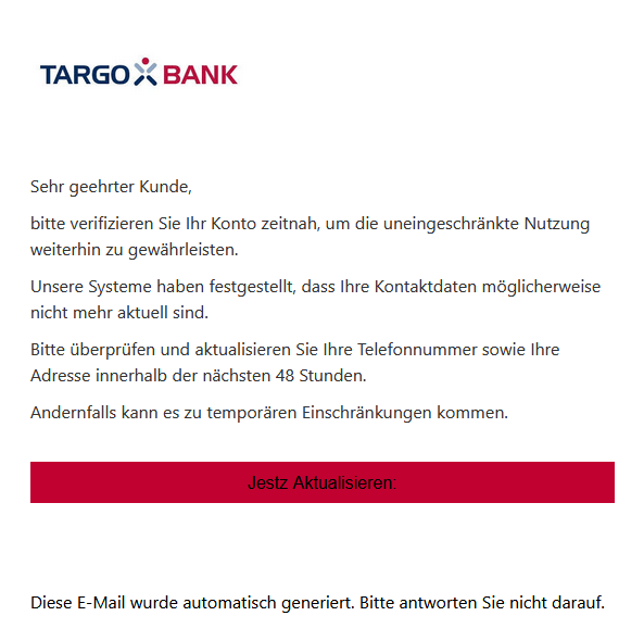 In ihrer E-Mail versuchen die Betrüger, die Empfänger unter Druck zu setzen.