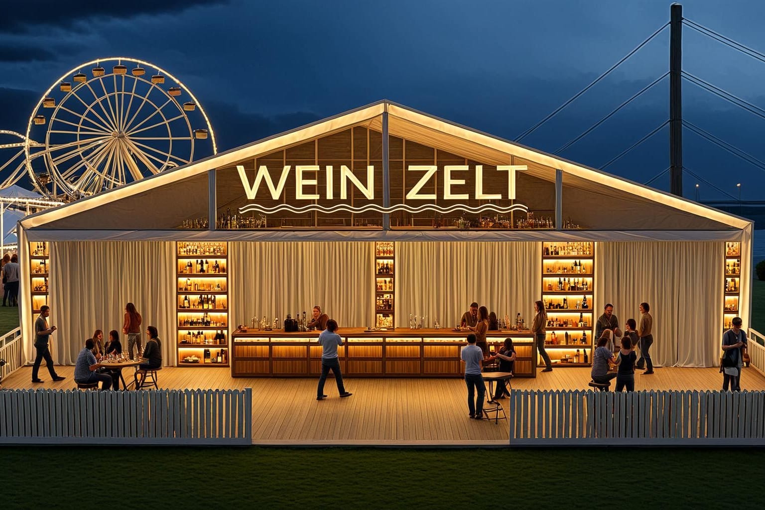 Eine Visualisierung des neuen Weinzelts auf der Rheinkirmes: Es wird eine Premiere 2025 sein.