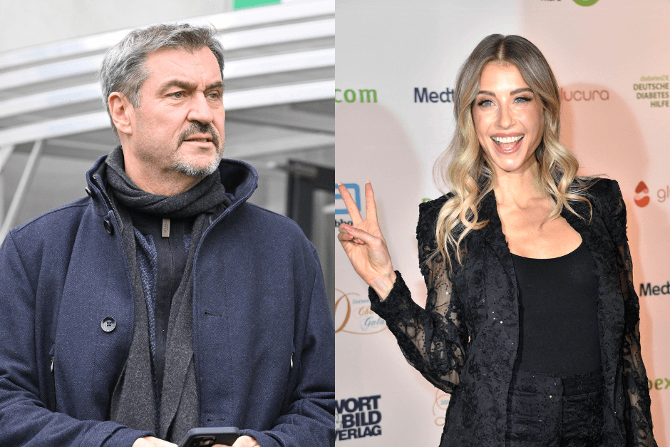 Markus Söder (l.) und Cathy Hummels (r.): Schmeckt dem Ministerpräsidenten, was ihm die Influencerin auftischt?