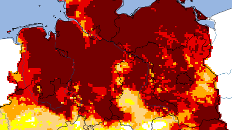 Wetterextrem: Ausmaß der Dürre im Oberboden am 11. Mai 2025. Der Sommer 2055 droht noch heißer zu werden als der Jahrhundertsommer 2003.