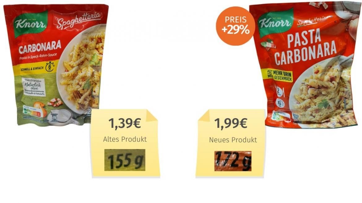Spaghetteria von Knorr: Die Füllmenge ging zwar leicht nach oben, der Preis aber auch.