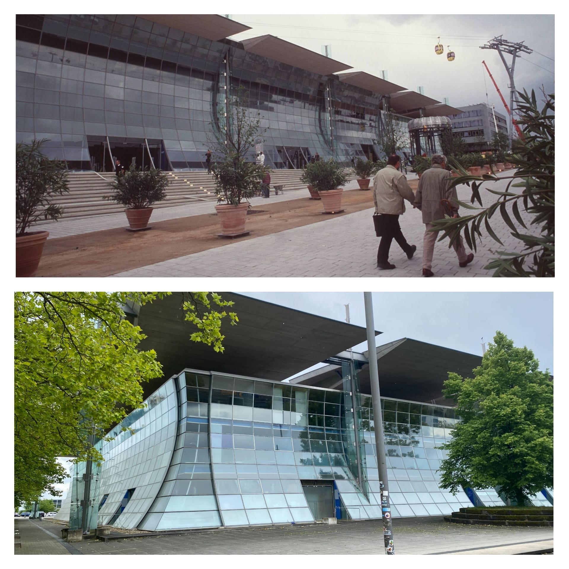 Früher (oben) und heute (unten): Mittlerweile steht der deutsche Pavillon leer.