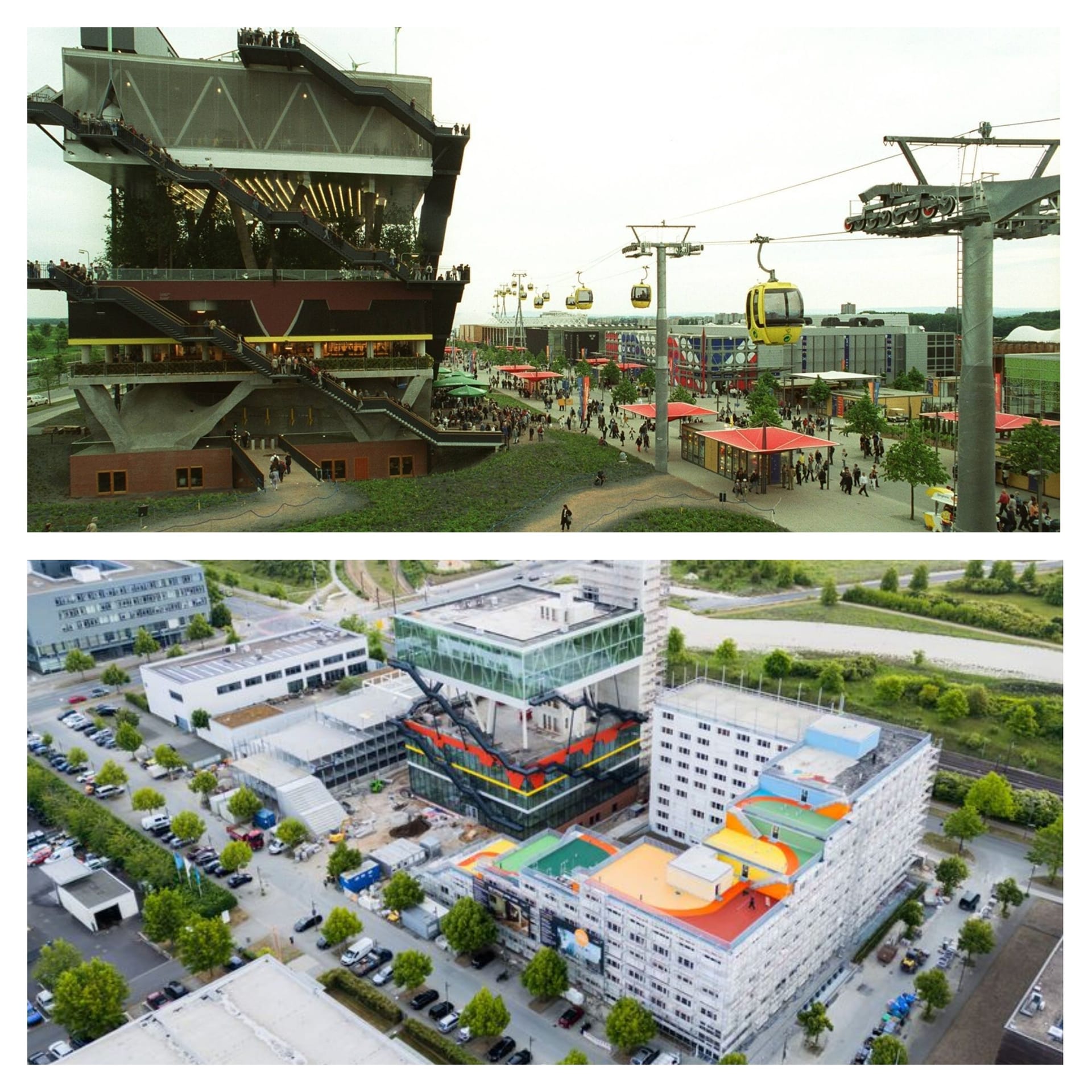 Früher (oben) und heute (unten): Der ehemalige niederländische Pavillon wird 2025 umgebaut.