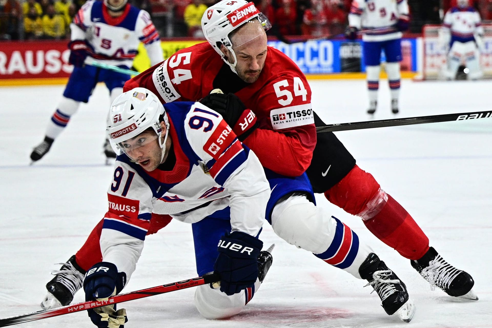 Der US-Amerikaner Frank Nazar (l.) im Duell mit dem Schweizer Christian Marti.