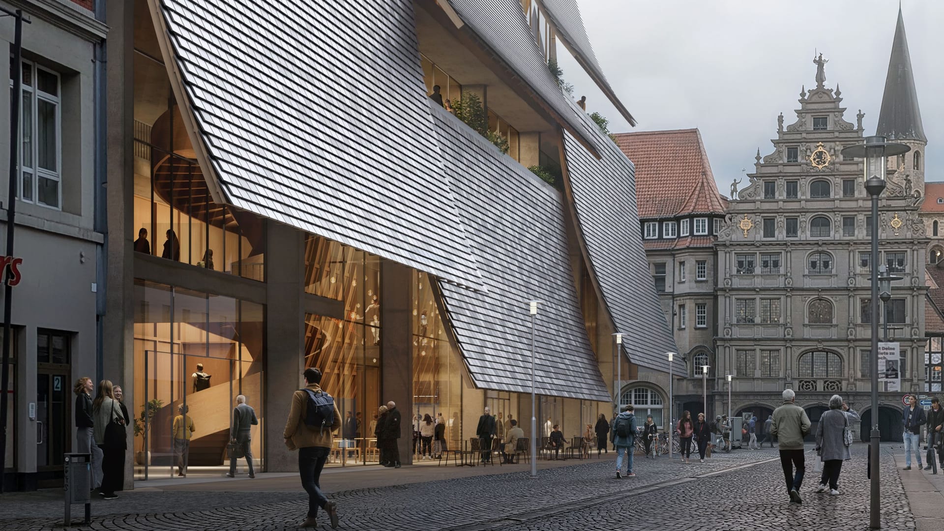 Das neue Haus der Musik in der Poststraße: Der Entwurf greift die alte Karstadt-Fassade modern auf. Das neue Haus der Musik in der Poststraße: Der Entwurf greift die alte Karstadt-Fassade modern auf.