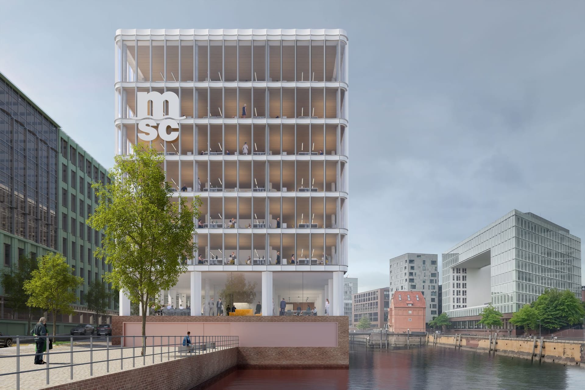 Blickfang in der Hafencity: Der Entwurf für die neue MSC-Zentrale setzt auf klare Formen und nachhaltige Materialien.