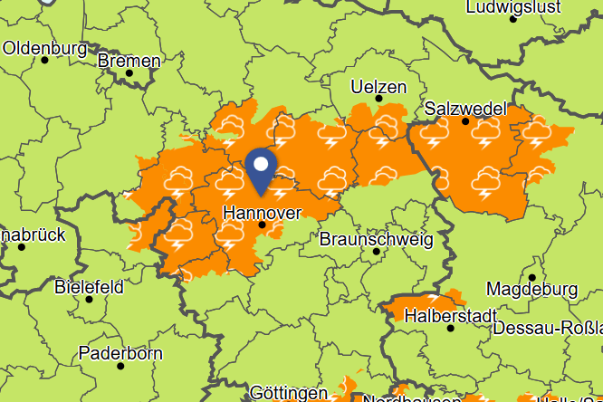 In der Region rund um Hannover warnt der DWD am Freitagnachmittag vor Unwettern.