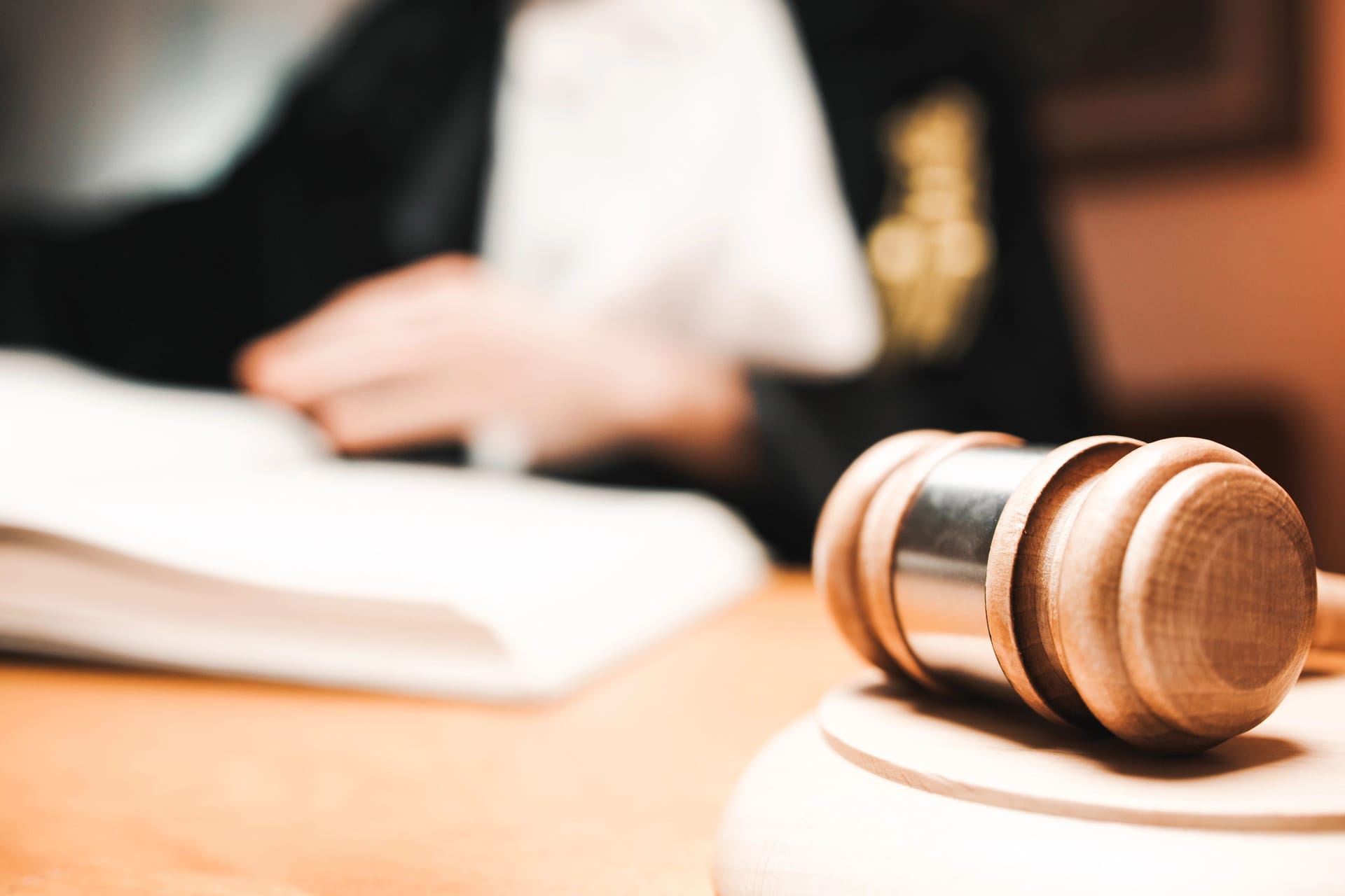 Judge In A Courtroom with hammer