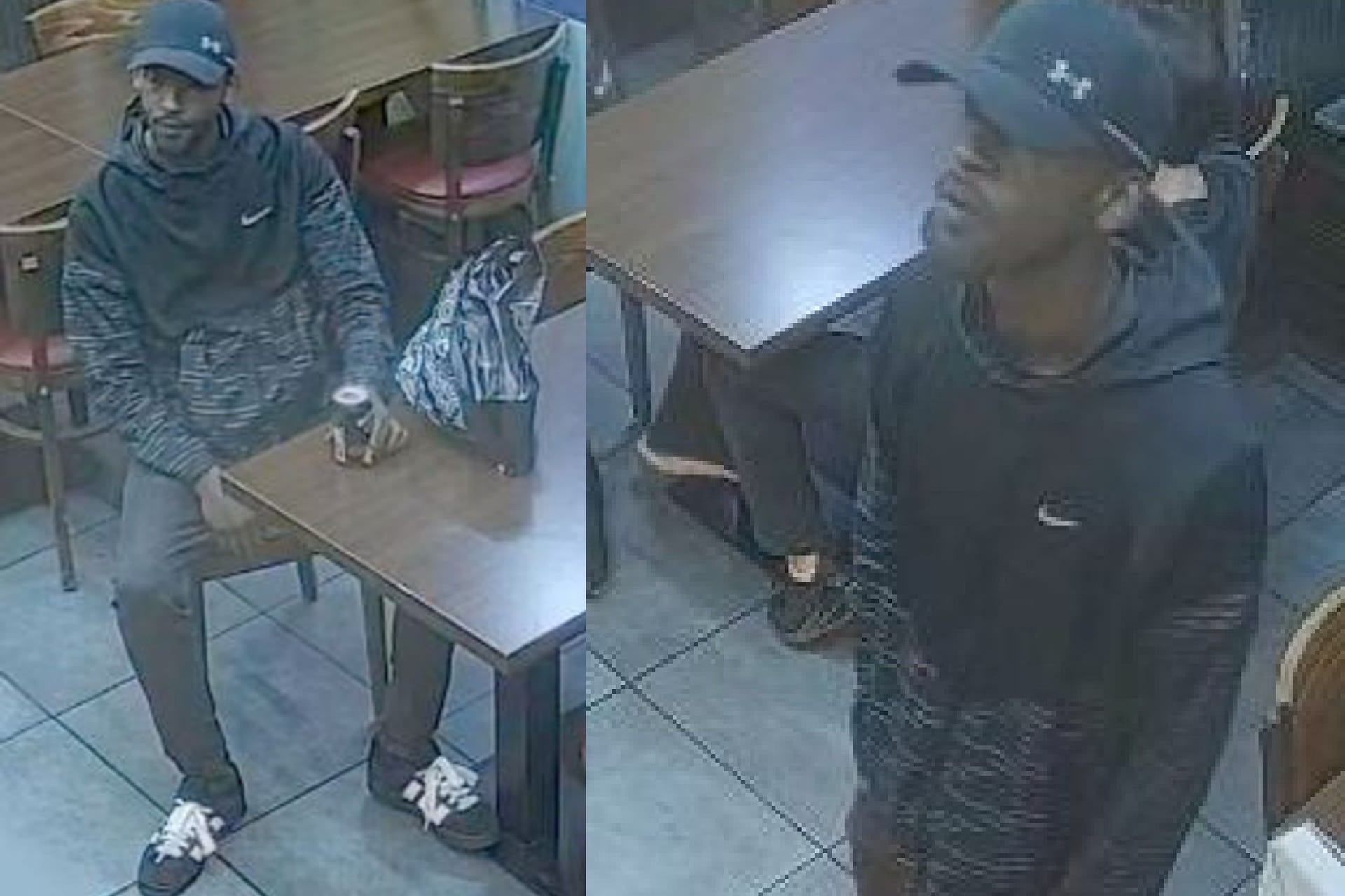 Mit diesen Fotos sucht die Polizei nach dem Tatverdächtigen, der am Freitag in der Essener Innenstadt eine Frau durch Schüsse verletzt hat.