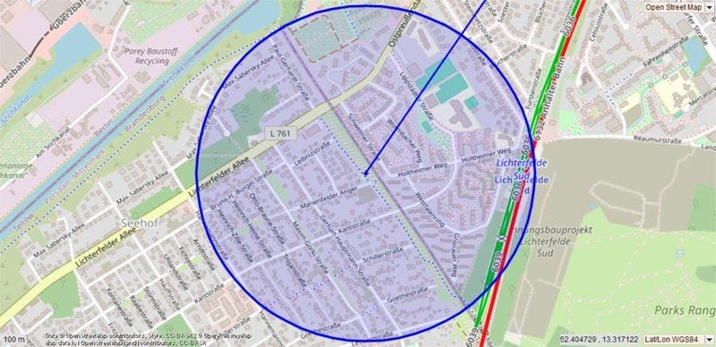 Sperrkreiskarte der Stadt Teltow: Bis um 7 Uhr in der Früh müssen am Mittwoch hier alle Einwohner ihr Haus verlassen haben.