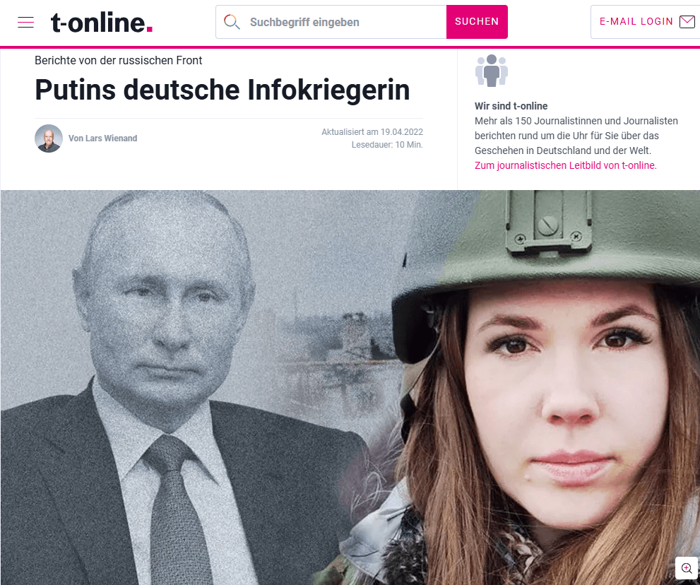 "Putins deutsche Infokriegerin": So berichtete t-online bereits am 19. März 2022. Jetzt steht sie auf der Sanktionsliste.