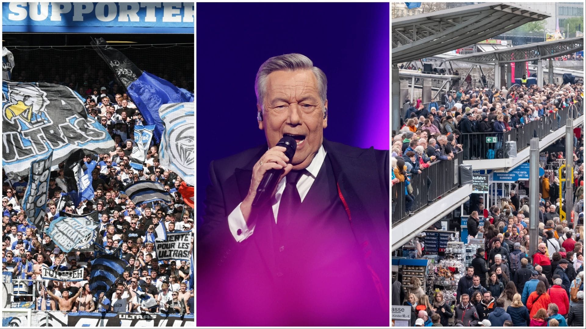 HSV-Fans im Stadion, Roland Kaiser und Menschen im Hafen (Collage): In Hamburg wird es am Wochenende mehr als eng. HSV-Fans im Stadion, Roland Kaiser und Menschen im Hafen (Collage): In Hamburg wird es am Wochenende mehr als eng.