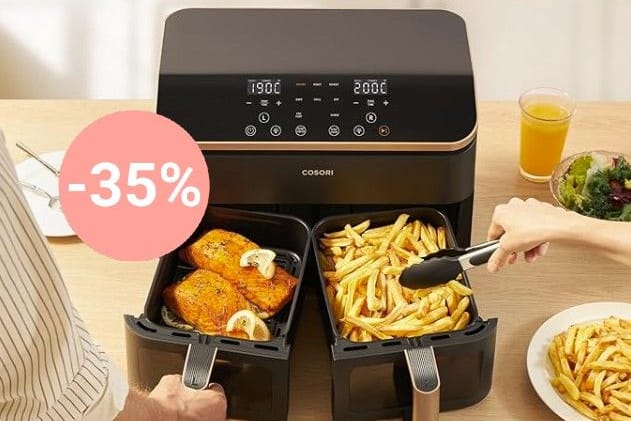Zubereitung auf Knopfdruck: Die Testsieger-Heißluftfritteuse von Cosori mit zwei Kammern gibt es zum Tiefpreis.