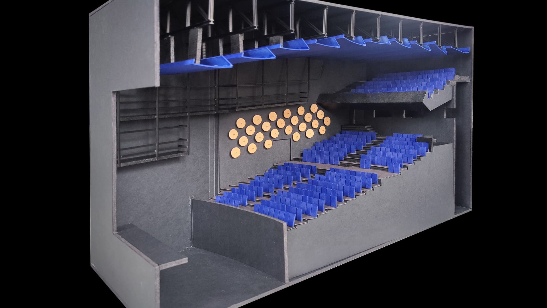 Eine Visualisierung des Neubaus: So könnte der Saal in der Ausweichspielstätte künftig aussehen.