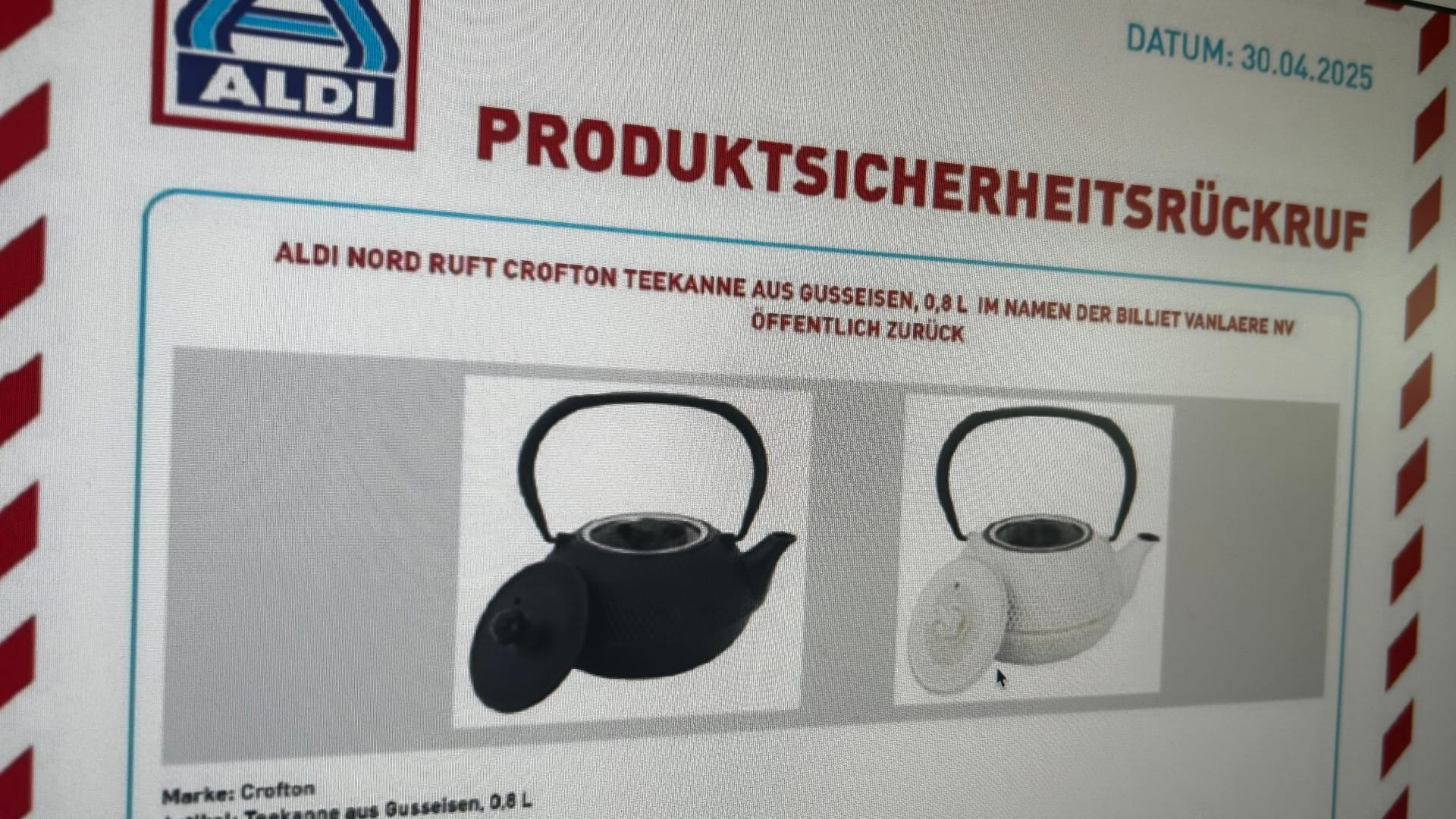 Die beiden Teekannen der Marke Crofton enthalten zu hohe Cobaltwerte.
