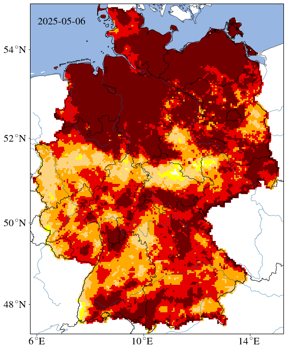 Der Dürremonitor für den Oberboden zeigt, dass im Norden Deutschland bereits Alarmzustand herrscht.