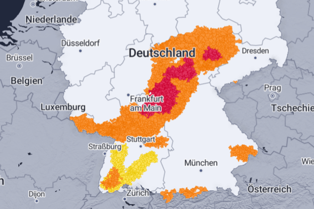 Unwetterkarte für Deutschland: Besonders in der Mitte und im Süden des Landes kommt es zu Gewittern.
