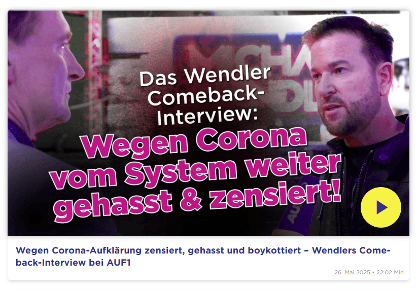 Auf der Plattform "Auf1.tv" wird das Interview mit Michael Wendler auf großer Bühne inszeniert.