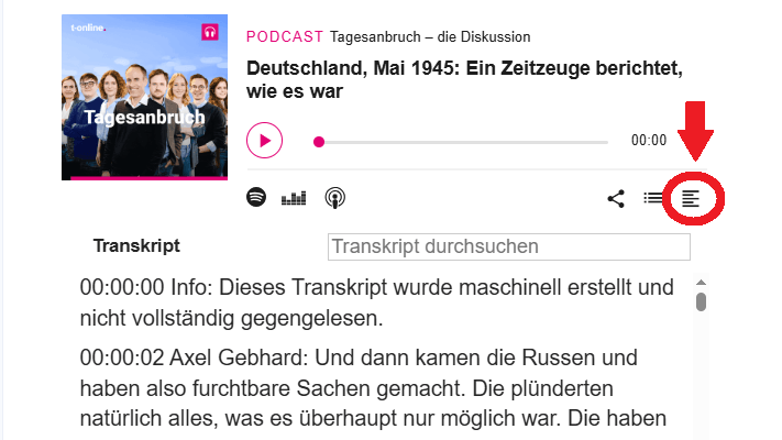 Symbol zum Transkript im Podcast-Player auf t-online