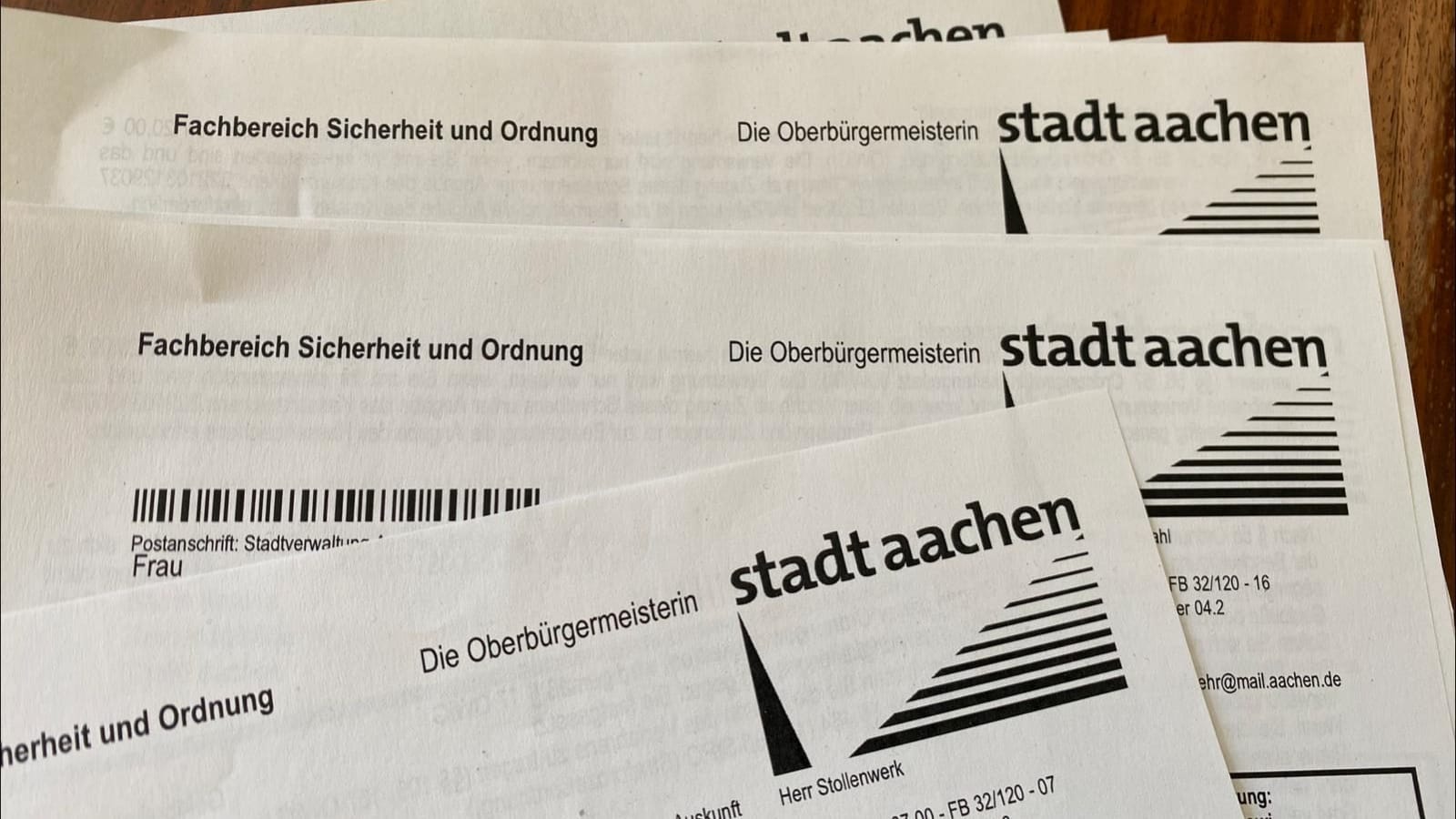Schreiben der Stadt Aachen: Im Moment sind gefälschte Strafzettel im Umlauf.