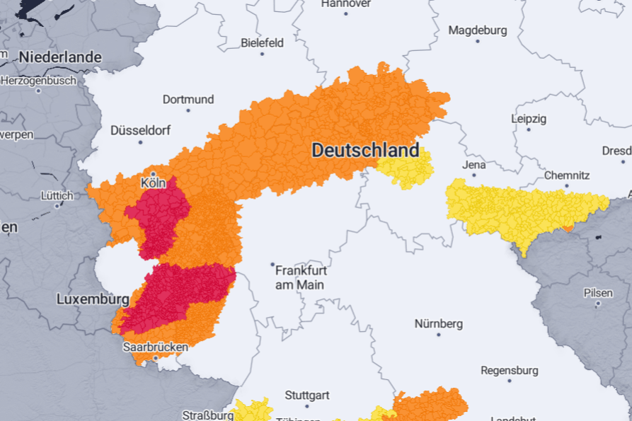 Unwetterkarte für Deutschland: Besonders in der Mitte des Landes kommt es zu Gewittern.