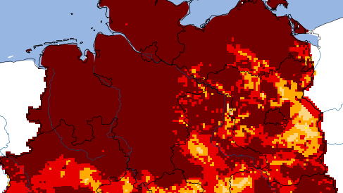 Wetterextrem: Ausmaß der Dürre im Oberboden am 29. April 2025. Als knallrot wird "extreme Dürre" gekennzeichnet. Bordeauxrot zeigt "außergewöhnliche Dürre" an. Wetterextrem: Ausmaß der Dürre im Oberboden am 29. April 2025. Als knallrot wird "extreme Dürre" gekennzeichnet. Bordeauxrot zeigt "außergewöhnliche Dürre" an.