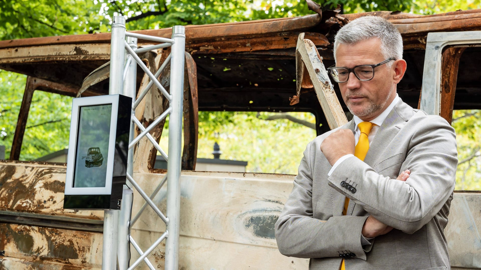 Andrij Melnyk während der Eröffnung der Ausstellung "Testament von Bucha Butscha" in Berlin (Archivbild).