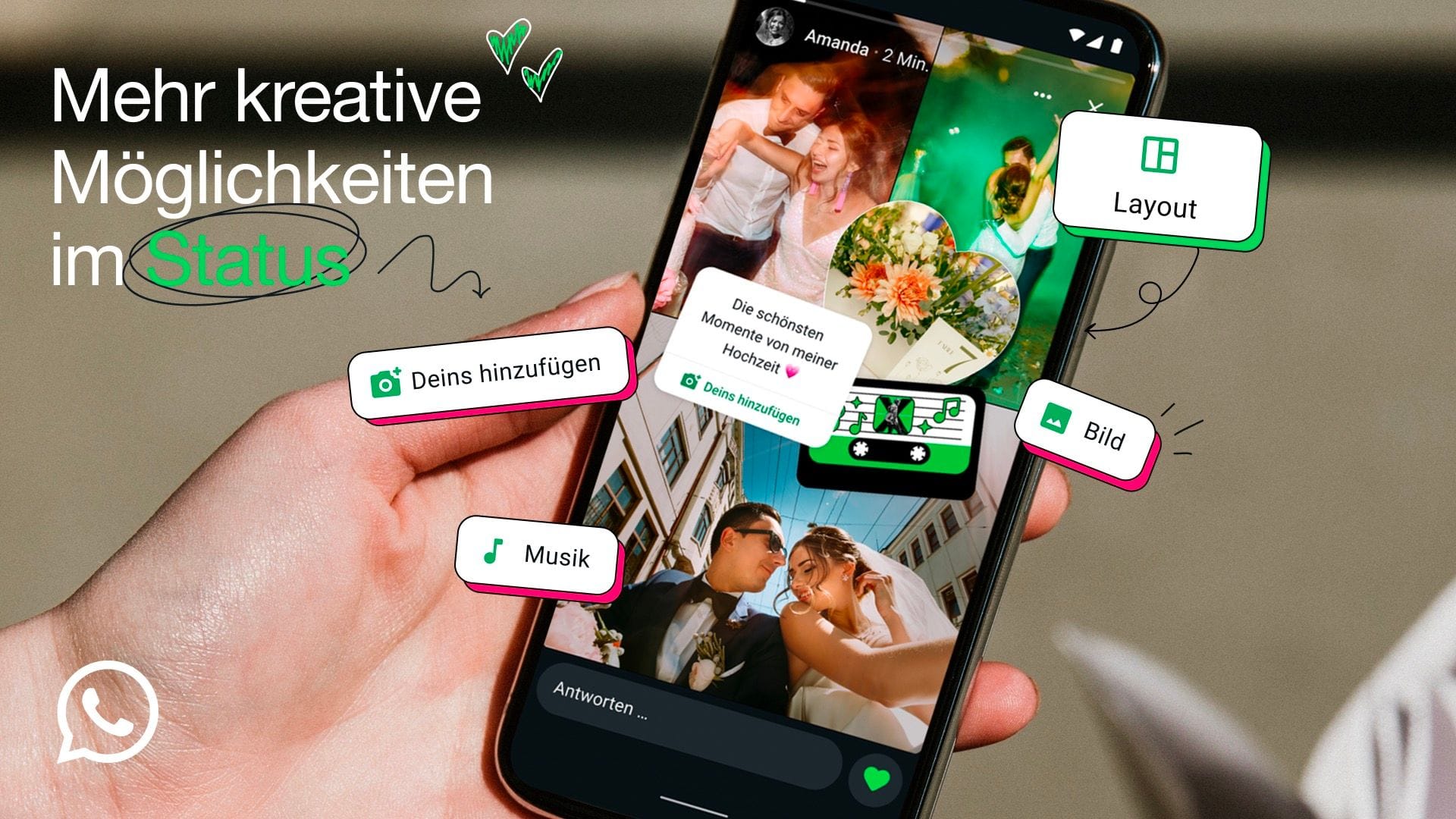 WhatsApp-Nutzer können sich in ihrem Status kreativ austoben.