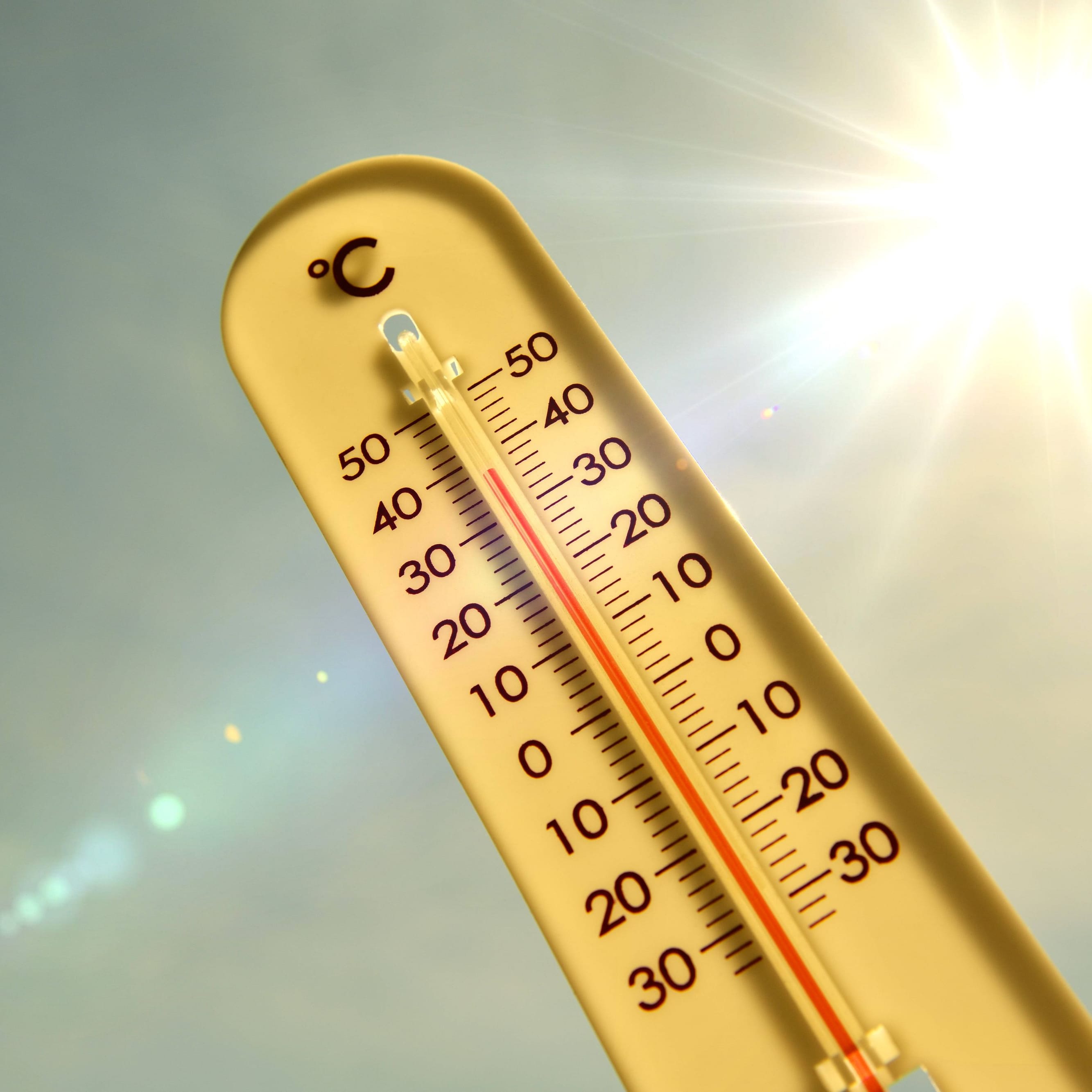 Wetter in Deutschland: Thermometer vor brennender Sonne: Ozeanische Anomalien deuten auf rekordverdächtigen Hitzesommer hin.
