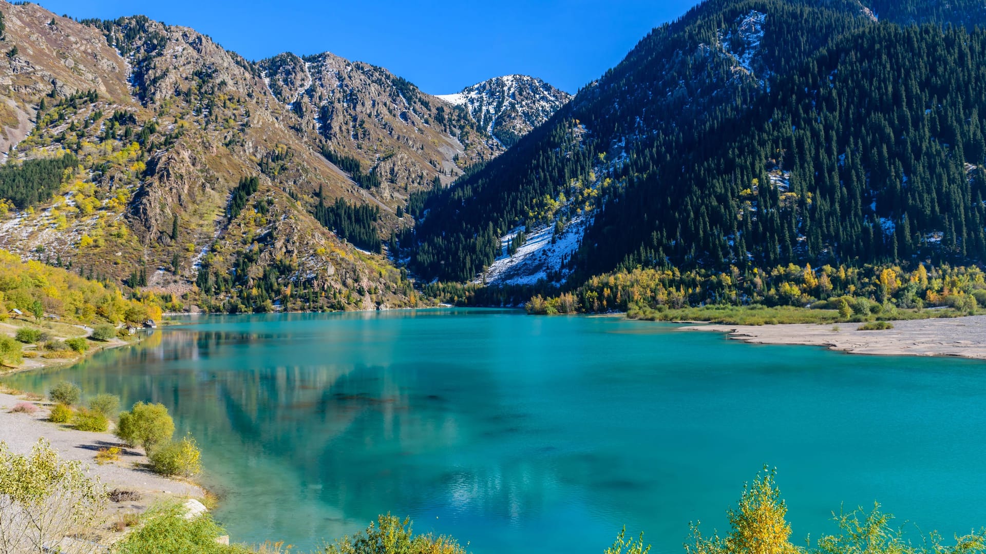 Alpine lake Issyk, Issyk gorge, Zailiyskiy Alatau, Almaty, Kazakhstan.